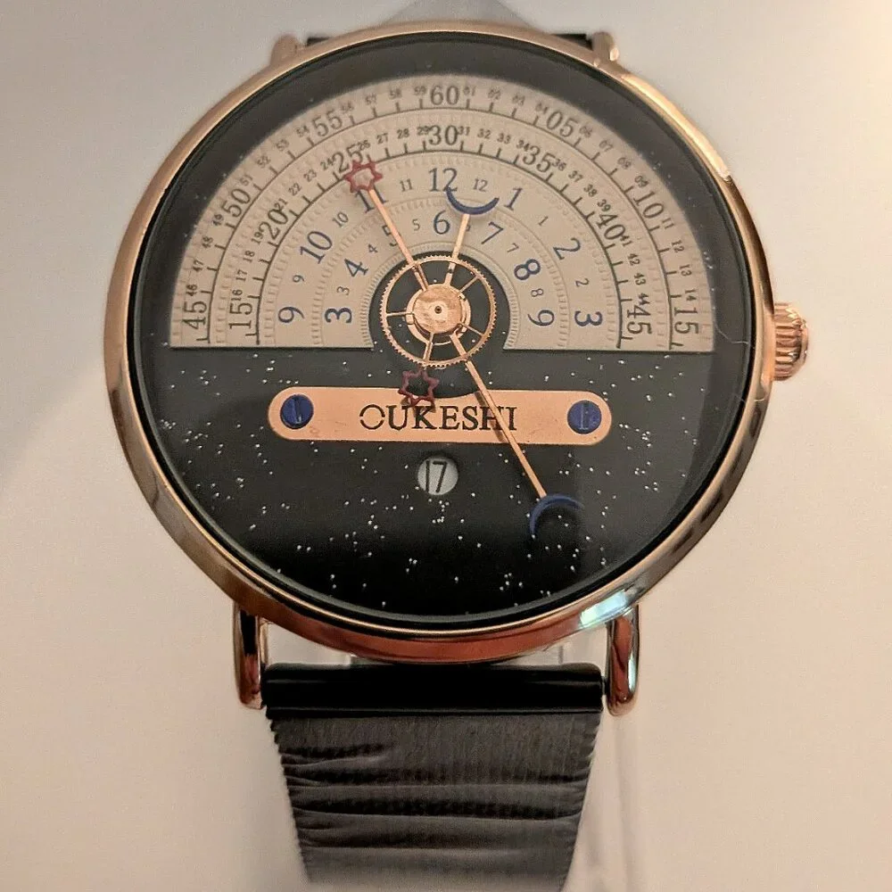 UNIQUE Oukeshi Moon & Stars Pointer Stainless Steel Luxury Watch